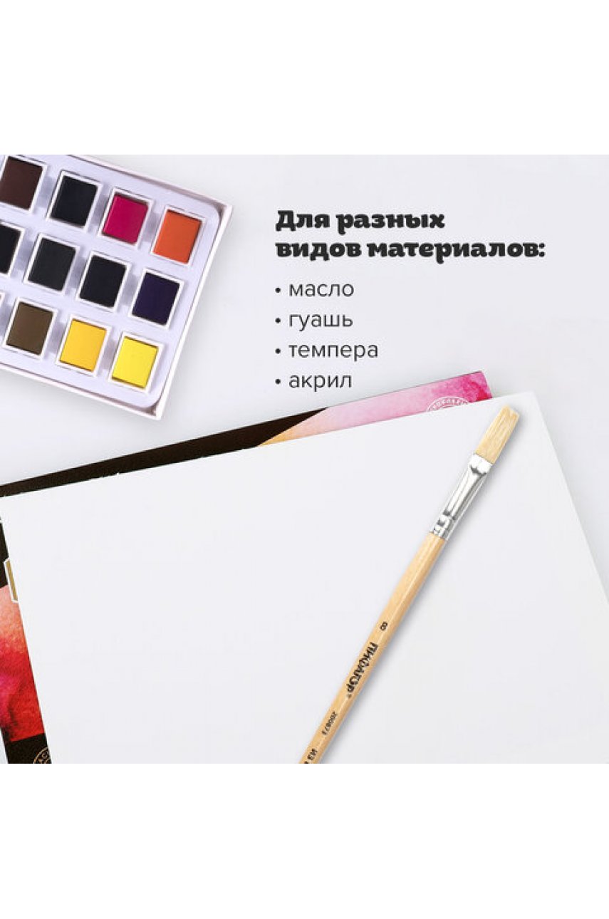 Кисть, ЩЕТИНА, плоская, № 8, деревянная лакированная ручка, пакет с подвесом Кисть, ЩЕТИНА, плоская, № 8, деревянная лакированная ручка, пакет с подвесом