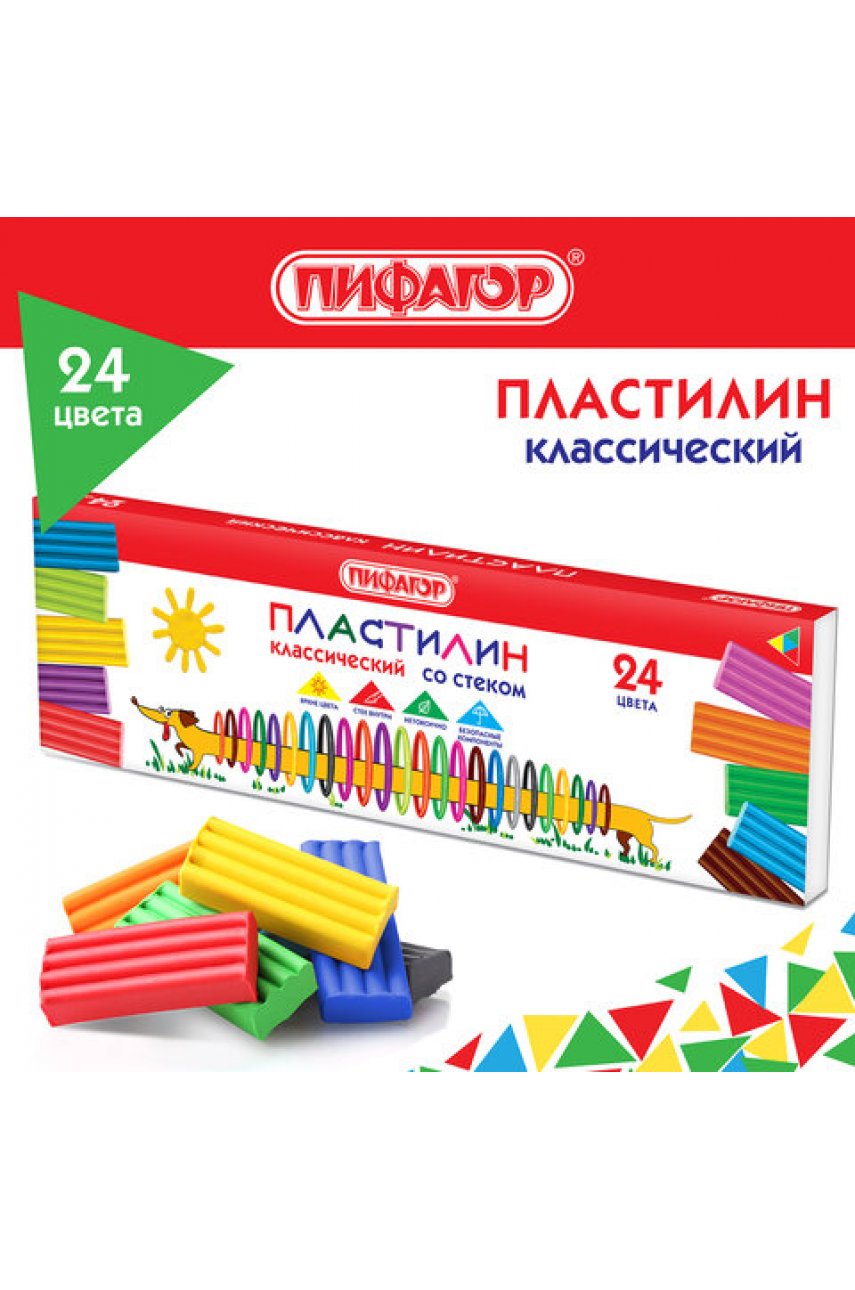 Пластилин классический "Веселая такса", 24 цвета, 360 г, СО СТЕКОМ