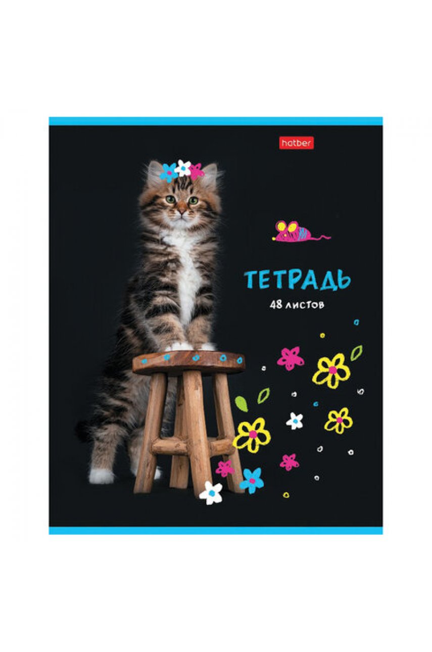Тетрадь А5 48 л. HATBER скоба, клетка, глянцевая ламинация, 
