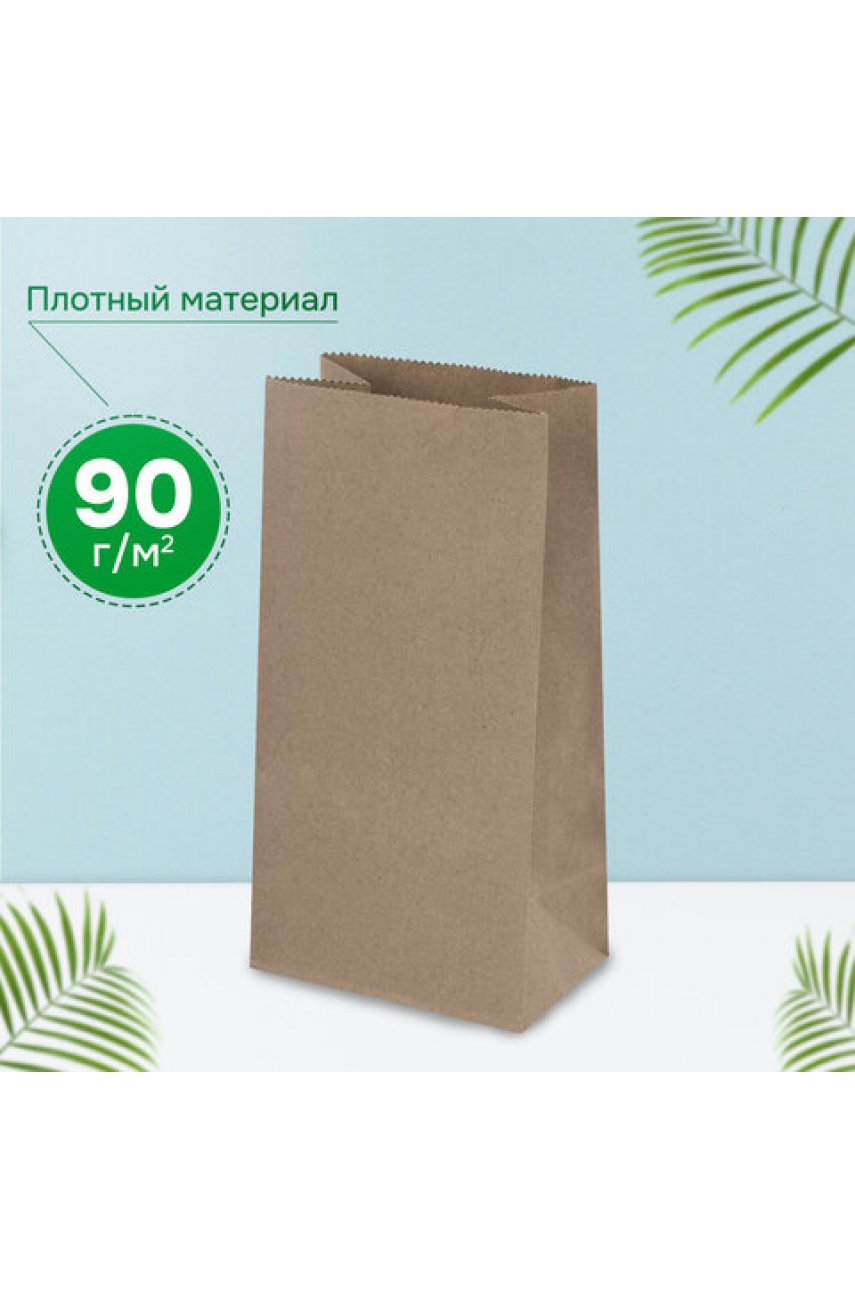 Крафт-пакет бумажный 12х8х24 см, КОМПЛЕКТ 100 шт., плотность 90 г/м2 ECO CRAFT